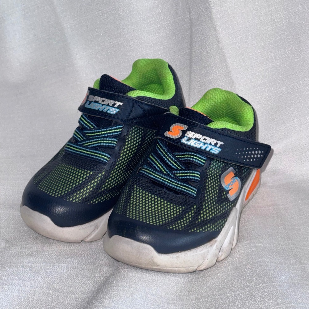Skechers Sport Sneakers Toddler Boy Size 6 Navy Neon Green Active Sporty